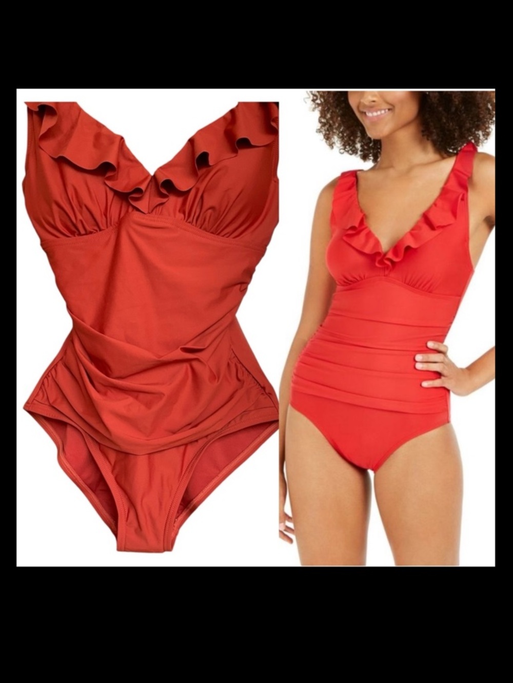 DKNY NWT Ruffle Plunge Underwire Tummy Control One-Piece Swimsuit Size S/P‎
